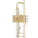 Vista lateral de la trompeta Bach BTR-301 dorada, mostrando su elegante diseño
